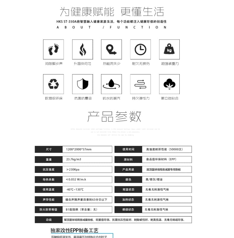 屋頂籃球場隔音減震蘑菇頭板產品參數(shù)